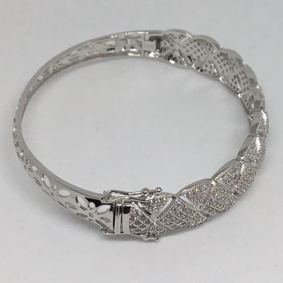 Sterling Silver CZ Crystal Hinged Bangle Bracelet - Picture 5 of 6